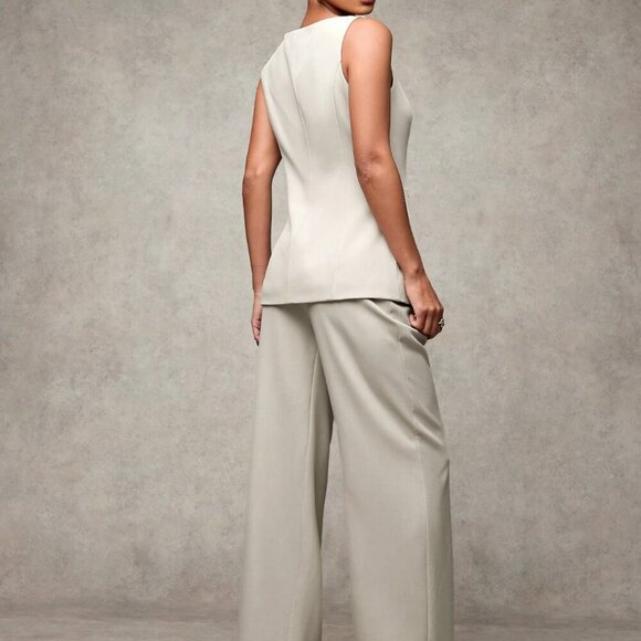 Apricot Elegant Women's Vest With 3d Floral Decor & Pants Set - Picture 5 of 6